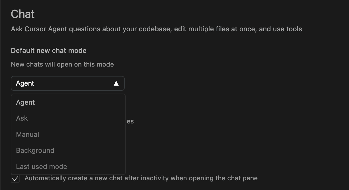 Cursor Agent Mode Setting